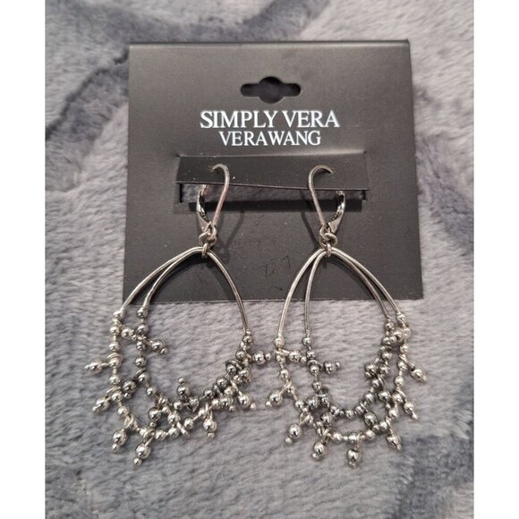 NWT Simply Vera Vera Wang Silver-Tone Dangling Hoop Earrings With Beaded Accents - Picture 3 of 4